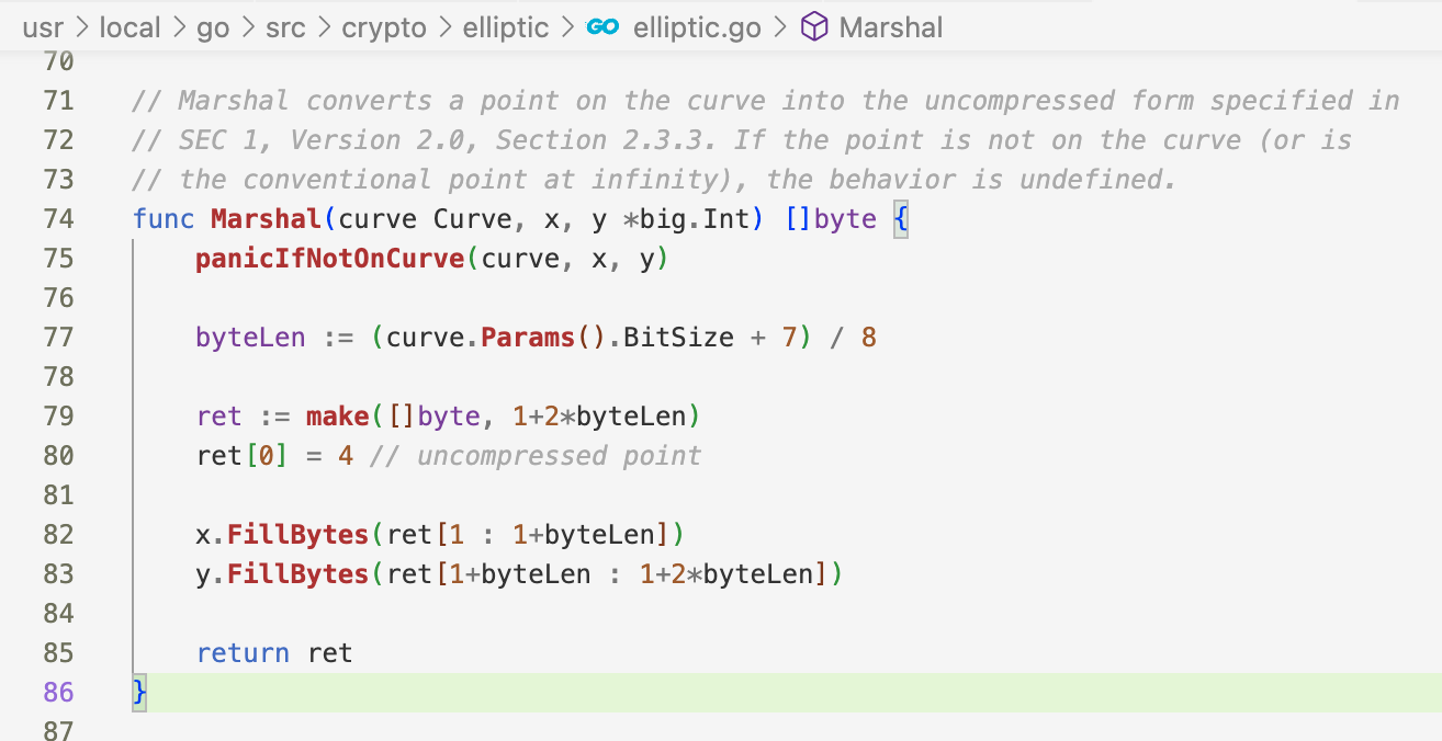 Go 标准库 crypto/elliptic 的 <code>Marshal</code> 方法